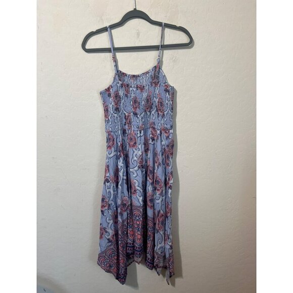 Japaa Sundress Sz M Blue Pink Watercolor Print Spaghetti Straps Midi Length - Picture 5 of 6